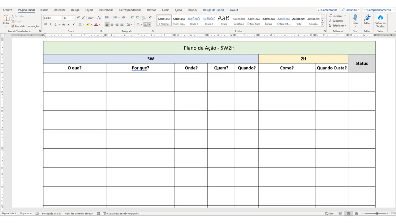 como fazer 5w2h no word